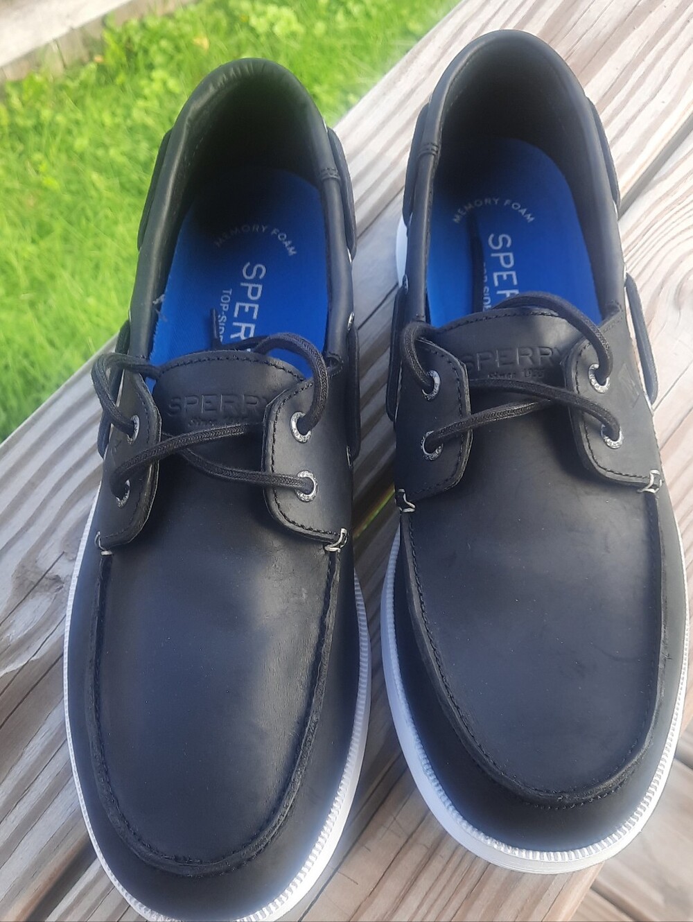 Sperry Defender 2 Eyr Men’s Black Leather Boat Shoes - Memory Foam  Size 12